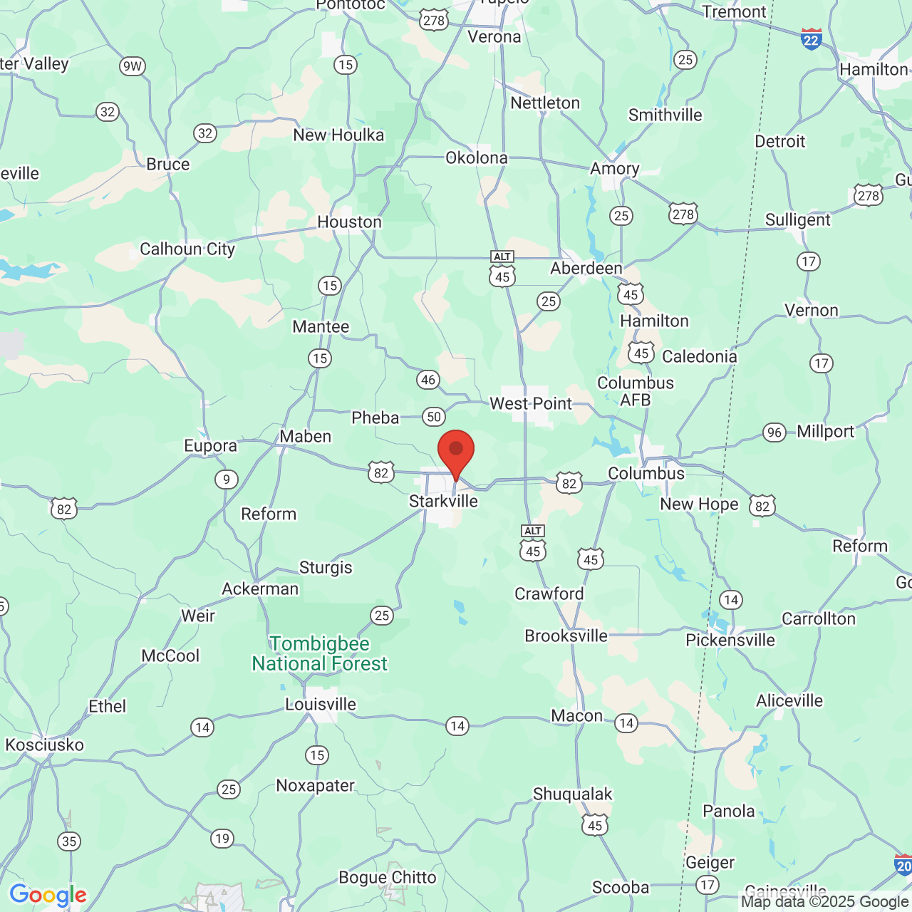 Google map image of our location in 974 MS-12 E Starkville, MS